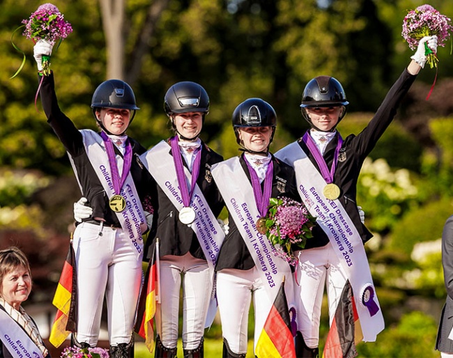 Germany with its four team newcomers on gold at the 2023 European Children Championships :: Photo © Stefan Lafrentz