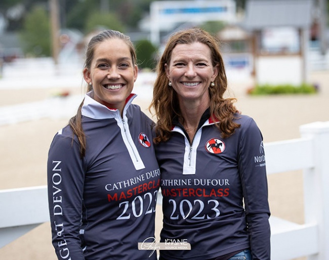 Cathrine Laudrup-Dufour and Devon board member Christina Morin Graham at 2023 Dressage at Devon for a Masterclass