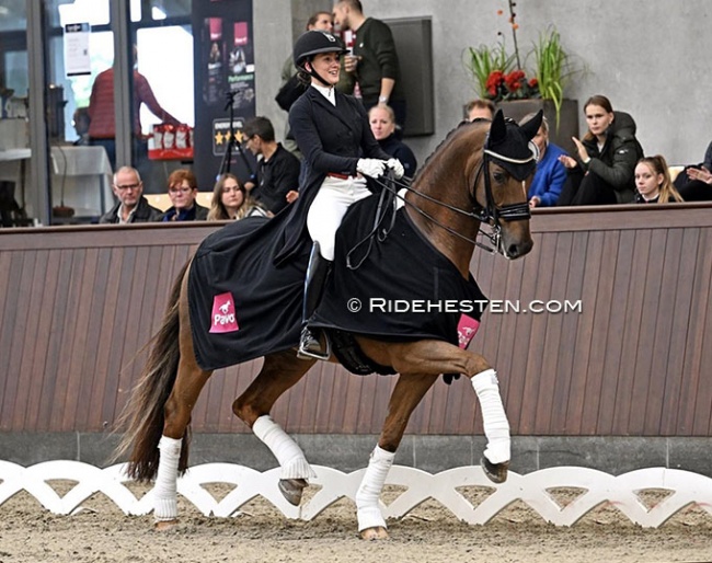Cathrine Dufour and Vividus QRE win the inaugural Danish Developing Grand Prix Horse Championship held during the 2023 Danish Young Horse Championships :: Photo © Ridehesten