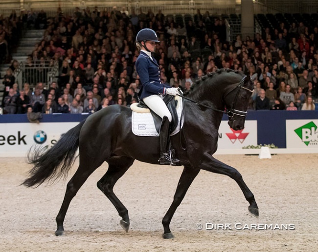 Marieke van der Putten and Trafalgar winning the 2017 KWPN Stallion Competition Finals in Den Bosch :: Photo © Dirk Caremans