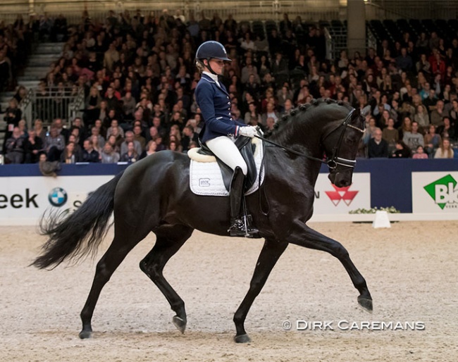 Marieke van der Putten and Trafalgar winning the 2017 KWPN Stallion Competition Finals in Den Bosch :: Photo © Dirk Caremans