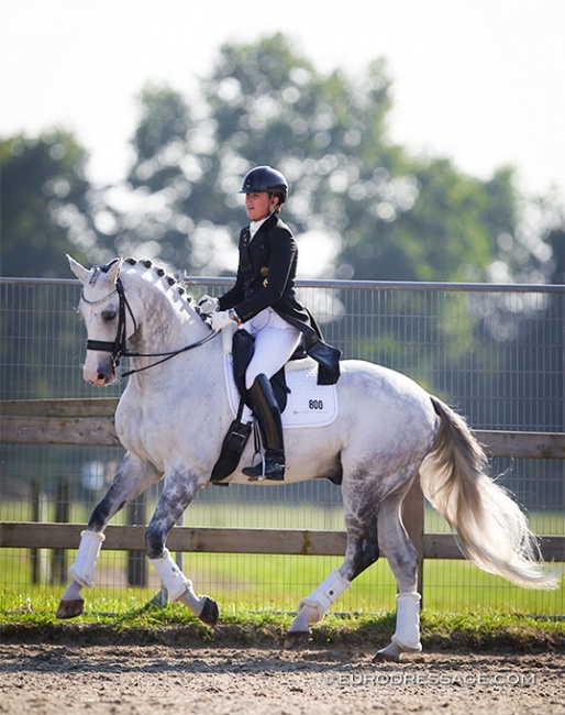 Lyndal Oatley warming up Eros at the 2021 CDI Grote Brogel :: Photo © Astrid Appels