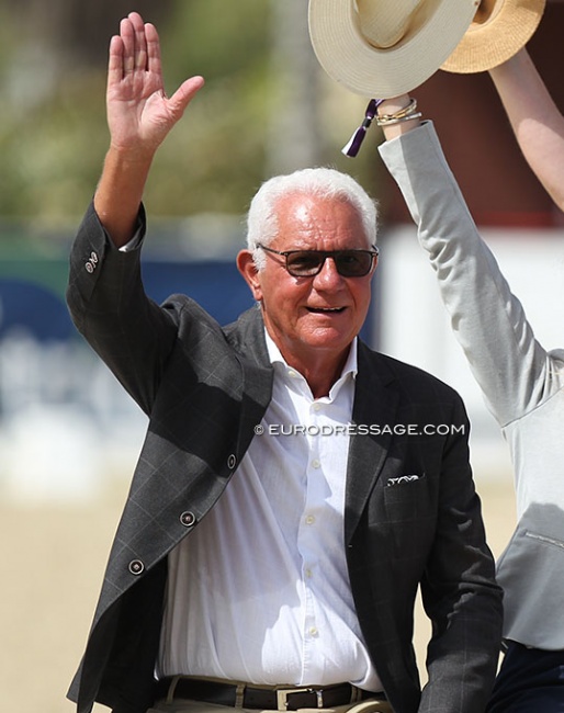 Gotthilf Riexinger waves goodbye to his job as a 5* dressage judge :: Photo © Astrid Appels