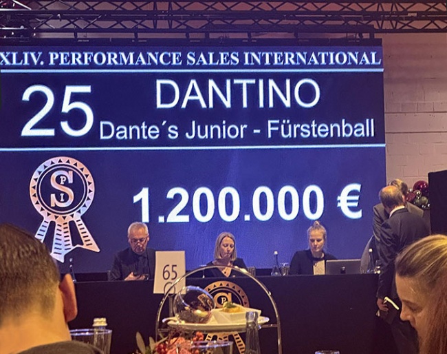 The top price of 1,200,000 euro was paid for dressage horse Dantino in the 2023 PSI Auction