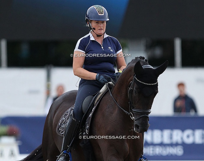 Sandra Sysjeva schooling Maxima Bella at the 2021 World Young Horse Championships :: Photo © Astrid Appels