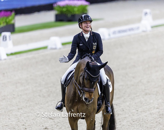 Isabell Werth and Quantaz win the final leg of the 2023-2024 Western European League World Cup season in 's Hertogenbosch :: Photos © Stefan Lafrentz