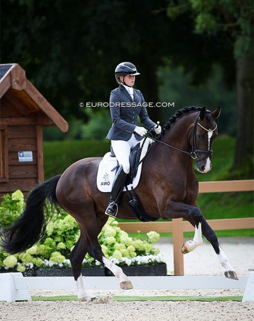 Lea-Elisabeth Pointinger and Eyecatcher W in the 4-YO Challenge at the 2023 World Young Horse Championships :: Photo © Astrid Appels