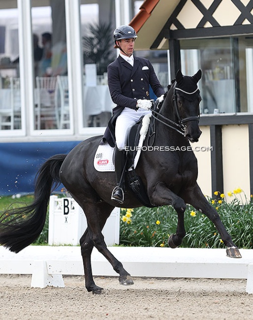 Benjamin Werndl riding Dallenio in the Nurnberger Burgpokal qualifier for developing PSG horses at the 2023 CDI Hagen :: Photo © Astrid Appels