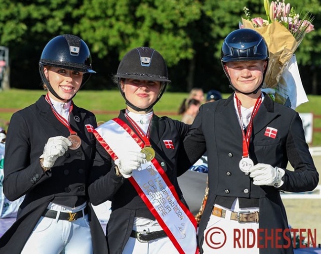 The young riders podium with Gramm, Torabi and Munkedal at the 2024 Danish Junior/Young Riders Championships :: Photo © Ridehesten