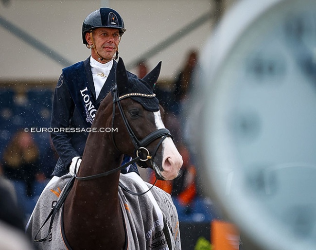 Hans Peter Minderhoud and My Toto win the 6-year old final at the 2023 World Young Horse Championships, sponsored by watch company Longines :: Photo © Astrid Appels