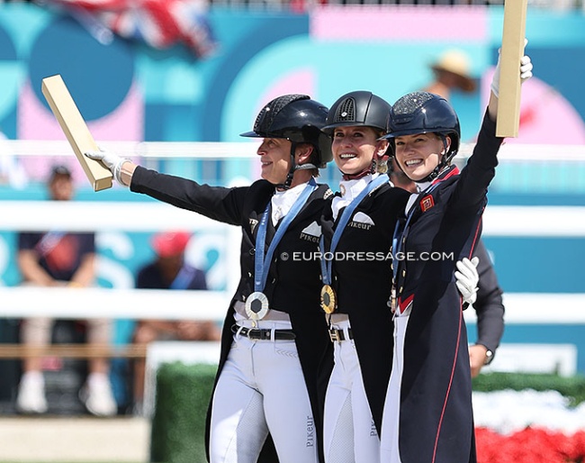 Isabell Werth, Jessica von Bredow-Werndl and Charlotte Fry win the individual medals at the 2024 Olympic Games :: Photo © Astrid Appels