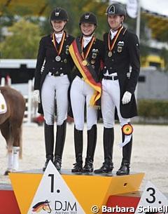 The Young Rider podium at the 2017 German Youth Championships in Aachen: Leonie Richter, Semmieke Rothenberger and Luca Michels on the podium :: Photo © Barbara Schnell