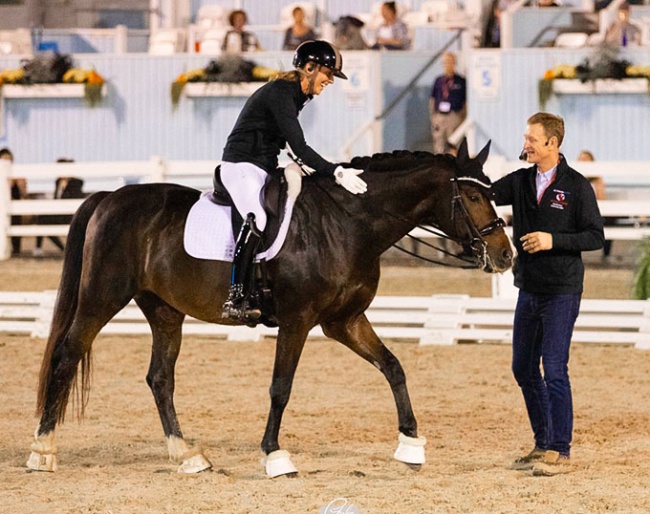 Eliane Cordia-van Reesema on Codiak in the Brett Parbery masterclass at 2024 Dressage At Devon :: Photo © PMG