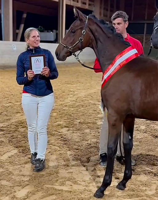 Sandra Geyer with her filly Geyer's Mayflower at the 2024 AWO Foal Championship
