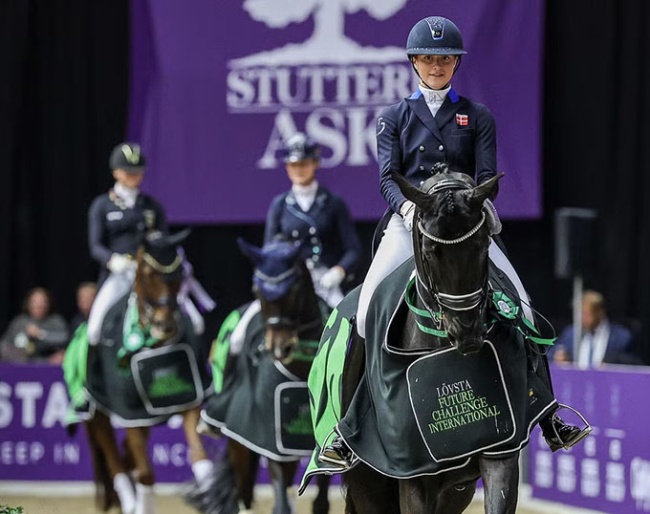 Sophia Ludvigsen leads the lap of honour at the 2024 CDI-W Herning :: Photo © Pernille Hägg