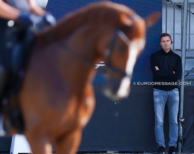 Helgstrand coaching at the 2024 World Young Horse Championships in Ermelo in September :: Photo © Astrid Appels