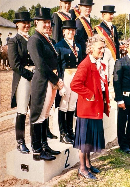 Rosemary Herbert with the silver medal winning British team at the 1986 European Young Riders Championships in Kronberg :: Photo © private