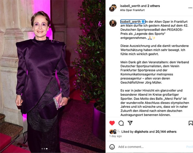 Isabell Werth in a Haus Linsenhoff outfit for the 42nd German Sport Press Ball
