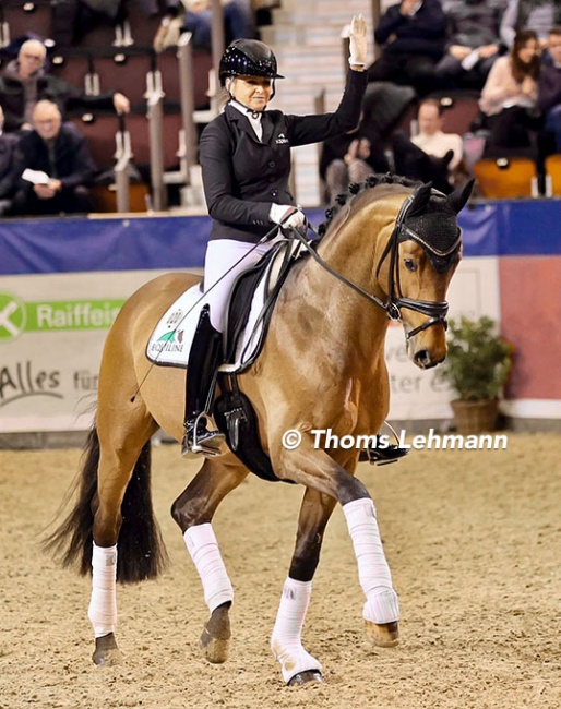 Dorothee Schneider and Etienne at the stallion show held annually Agravis Cup in Munster :: Photo © Thoms Lehmann