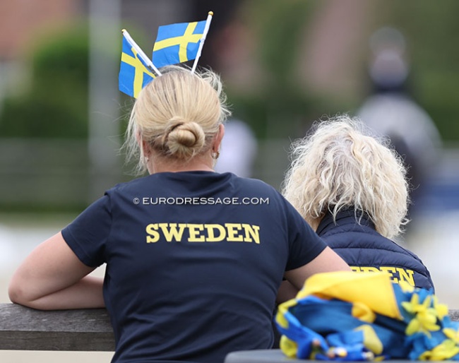 Swedish parents watching their children compete at the 2024 European Pony, Children and Junior Championships in Opglabbeek :: Photo © Astrid Appels