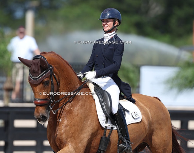 Kelly Layne competing For Treasure at the 2025 CDN Wellington under the American flag on 22 February 2025 :: Photo © Astrid Appels