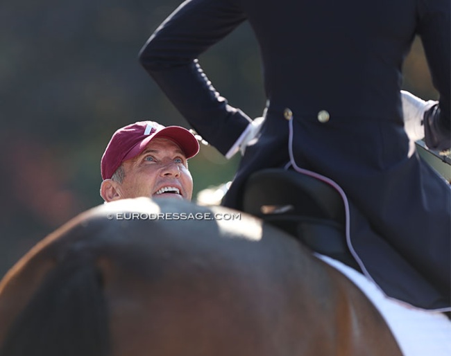 Guenter Seidel coaching his long-time student Anna Buffini at the 2024 CDI Hagen :: Photo © Astrid Appels