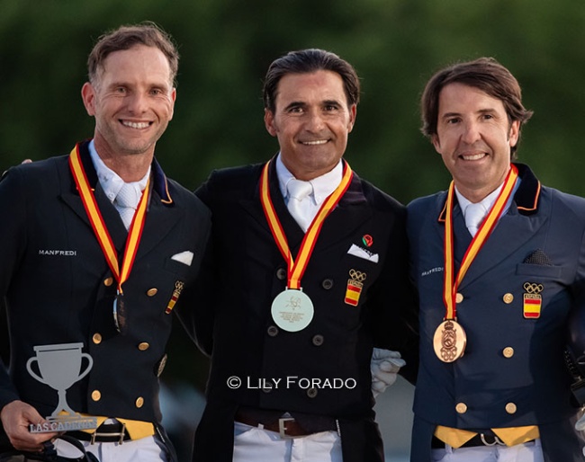 The "Technical" podium at the 2025 Spanish Dressage Championships after the Grand Prix + Special: Carrascosa, Mena, Castilla :: Photos © Lily Forado