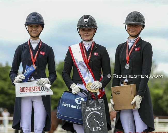 The junior podium with Qvist, Schoubye and Bøllingtoft as medallists at the 2025 Danish Junior/Young Riders Championships :: Photos © Ridehesten