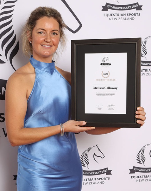 New Zealand Dressage Olympian Melissa Galloway was named 2025 ESNZ Rider of the Year at the ESNZ 75th Anniversary Dinner :: Photo © ESNZ