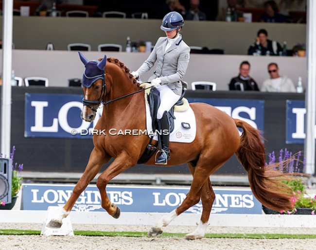 Dominique D'Hoore - Van der Horst on Tsar van de Wolfshoeve at the 2024 World Young Horse Championships :: Photo © Dirk Caremans