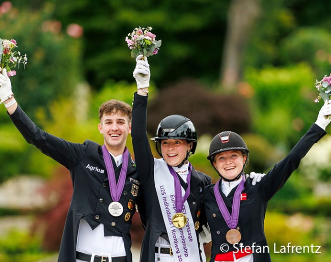 Moritz Treffinger, Anna Schölermann, Sara Aagaard Hyrm on the individual podium at the 2025 European Under 25 Championships :: Photo © Stefan Lafrentz