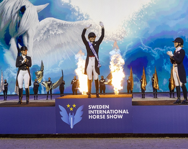 Dufour winning the 2024 edition of the "Top 10" 5* competition at the CDI Stockholm :: Photo © Ronald Thunholm