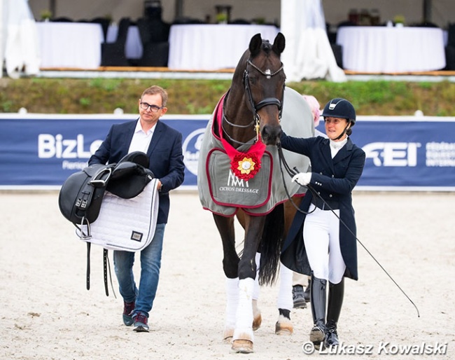 Bartozs and Magdalena Jura with Ron at the horse's retirement ceremony held at the 2025 Polish Championships in Bialy Las :: Photo © Lukasz Kowalski