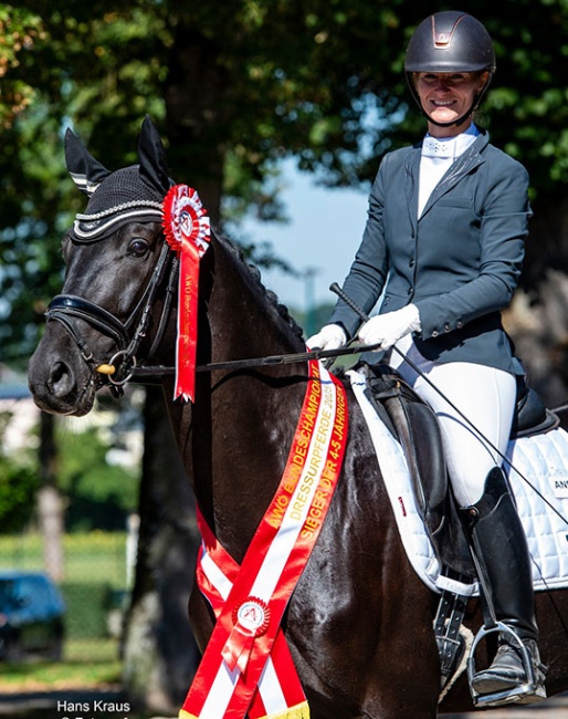 Marie-Theres Holzleitner-Senck and the 4-year old Jamey at the 2025 Austrian Warmblood Young Horse Championships :: Photo © Hans Kraus, courtesy AWÖ