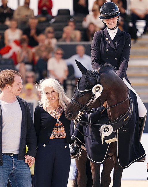 Marc and Monic Schmidheiny with Most Wanted Nero von Bellin at the 2025 World Young Horse Championships in Verden