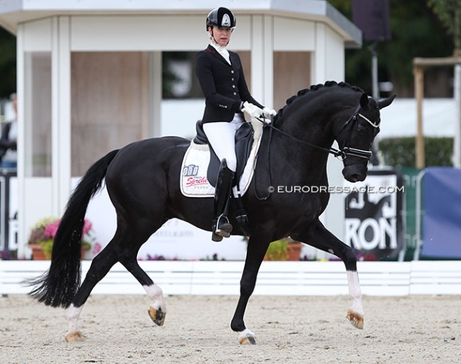 Simone Pearce and Dancier Gold at the 2021 World Young Horse Championships :: Photo © Astrid Appels