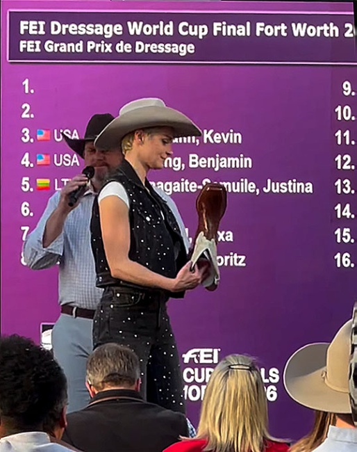 Bettina Kendlbacher checks the number on the boot to known her starting order for the Grand Prix at the 2026 World Cup Finals
