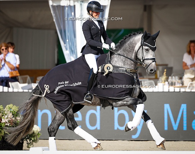 Mette Sejbjerg Jensen and Proud James win the 5-YO finals at 2025 World Young Horse Championships :: Photo © Astrid Appels