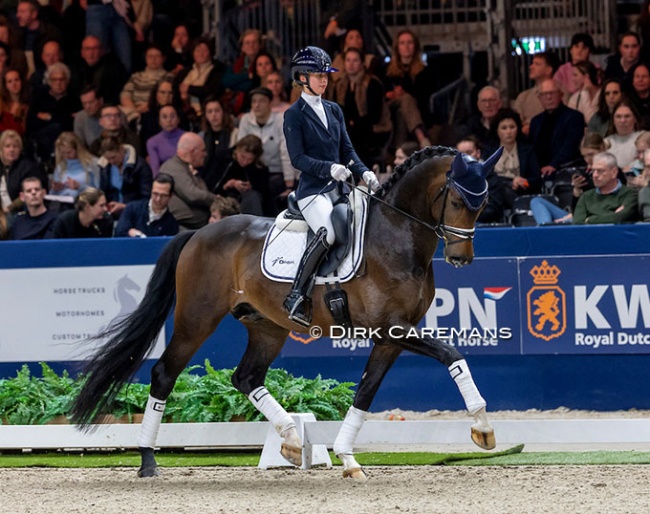 Kim Alting and Fiji at the 2026 KWPN Stallion Licensing show :: Photo © Dirk Caremans