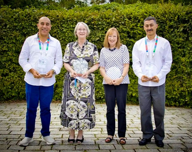 The 2026 IPC Classification Recognition Award was presented to Sharyn Gregory on 17 July at the annual IPC Classifier Meeting in Bonn (GER). Pictured (from left): Mohammed Amine Khelladi, Penny Broomhead, Sharyn Gregory, and Spridron Stavrou, recipients of this year’s Classification Recognition Awards:: Photo ©  IPC