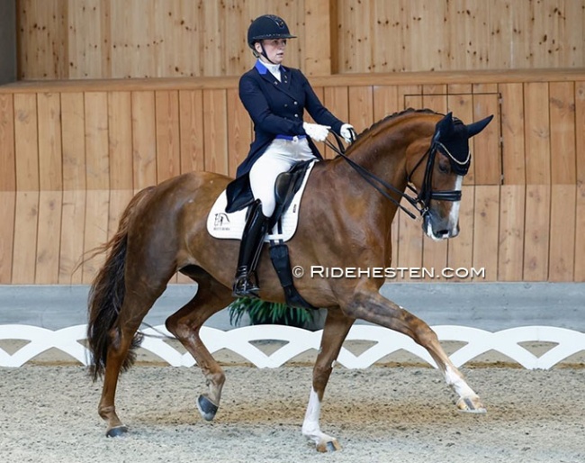 Nanna Skodborg Merrald on Bonsai, winners of the 7-year old division, at the 2026 Danish Young Horse Championships which were held last year in Martofte :: Photo © Ridehesten