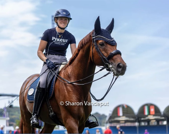 Katharina Hemmer and Denoix leave the Aachen stadium after the first familiarisation at the 2026 World Championships :: Photo © Hippofoto