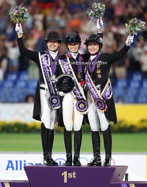 The kur podium at the 2026 World Championship: Dufour, Fry, Werth :: Photo © Astrid Appels