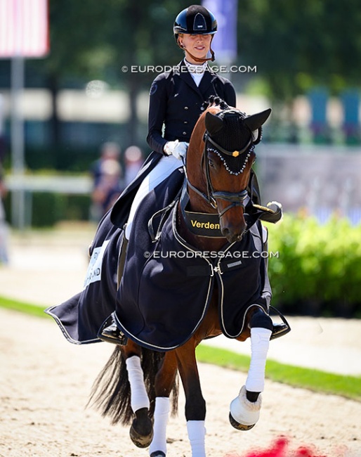 Dutch U25 Team Rider Tessa Kole and Odi Murona win the 7-year old final at the 2026 World Young Horse Championships :: Photo © Astrid Appels