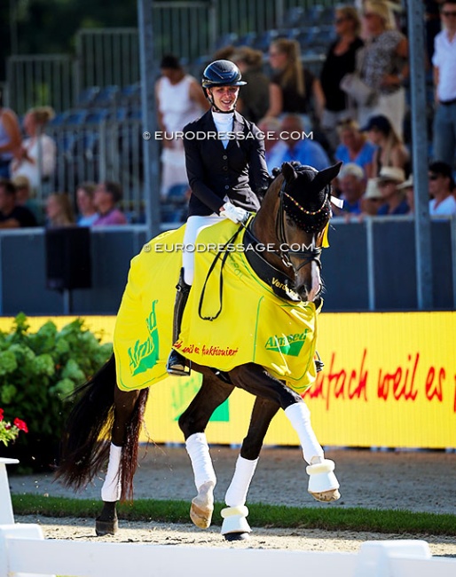 Kira Laura Soddemann and Einfach Imposant B win the 5-year old title at the 2026 World Young Horse Championships :: Photo © Astrid Appels