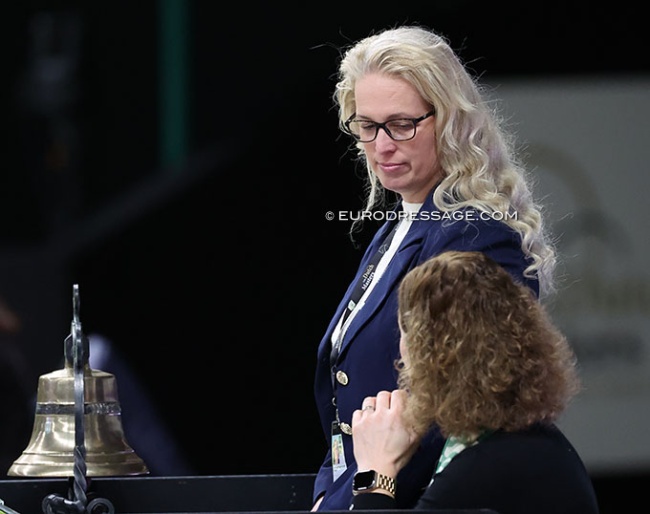 Joyce van Rooijen-Heuitink judging at the 2025 CDI-W 's Hertogenbosch :: Photo © Astrid Appels