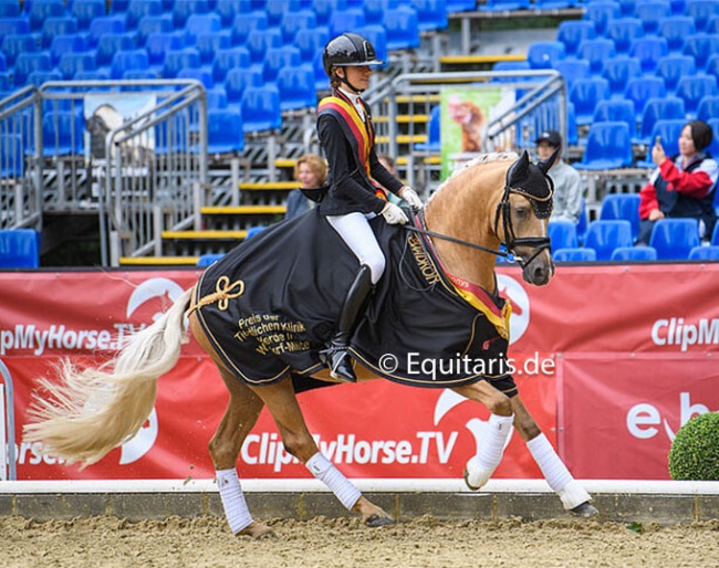 Lilly Kasselmann and Dallas County win the 5-year old dressage pony finals at the 2026 Bundeschampionate :: Photo © Equitaris