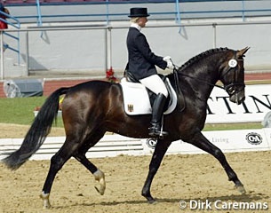 Anja Engelbart and Diamond Hit at the 2002 World Young Horse Championships in Verden :: Photo © Dirk Caremans